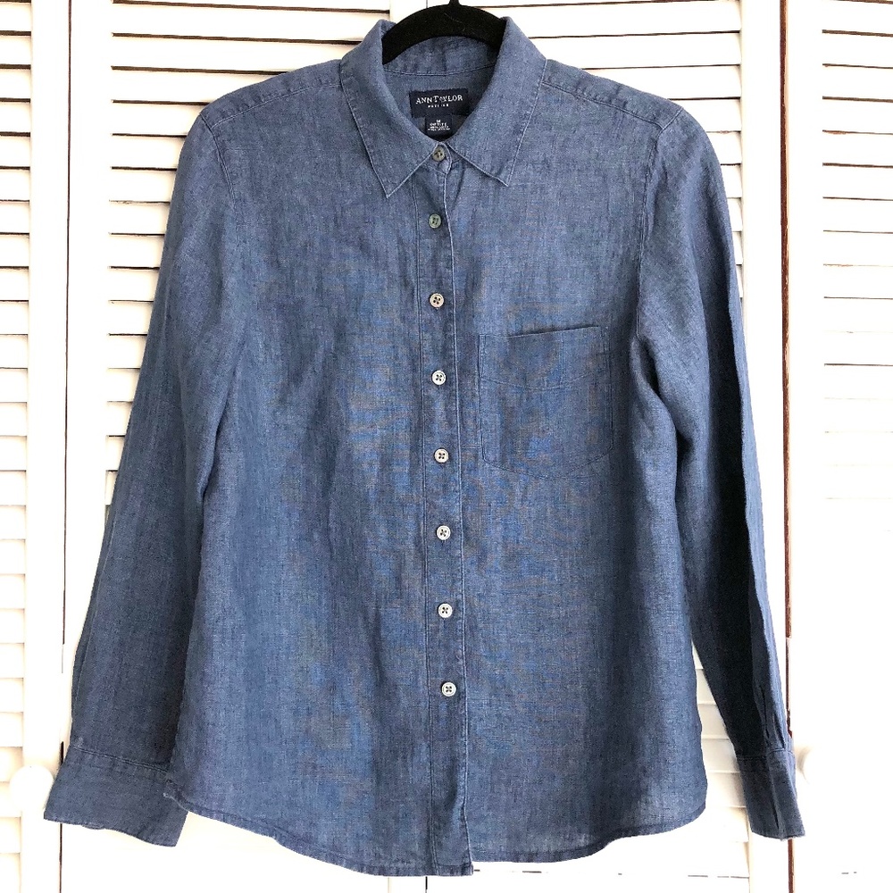 Ann Taylor Coral Button Down Lined Blouse Women Long Sleeve Shirt Top Petite M